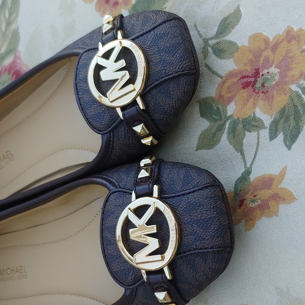 Michael Kors Fulton Studded Mocassin Flats in Brown with MK Logo Women's 7.5 - Picture 4 of 17